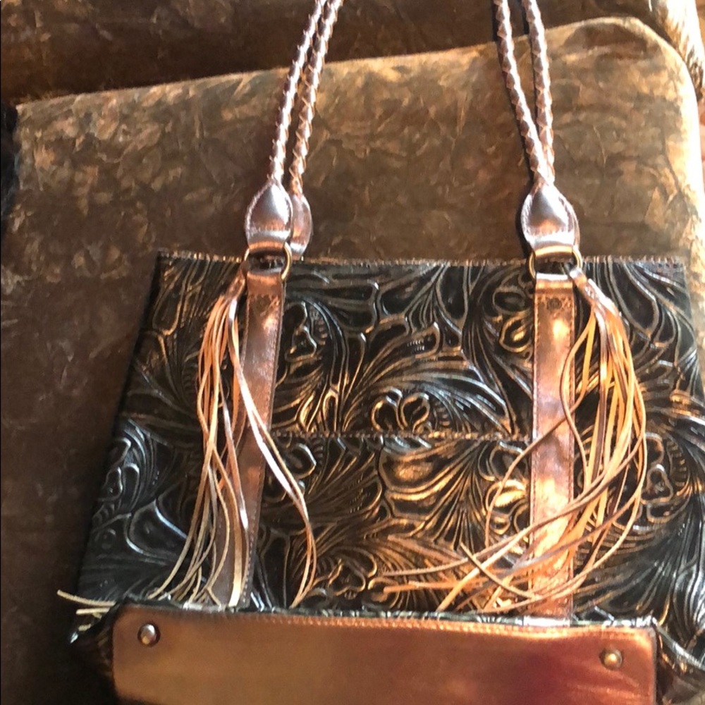 Patricia Nash leather handbag silver and black
